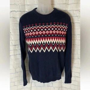 Old Navy Men’s M Navy Blue & Red Fair Isle Christmas Holiday‎ Knit Sweater wool